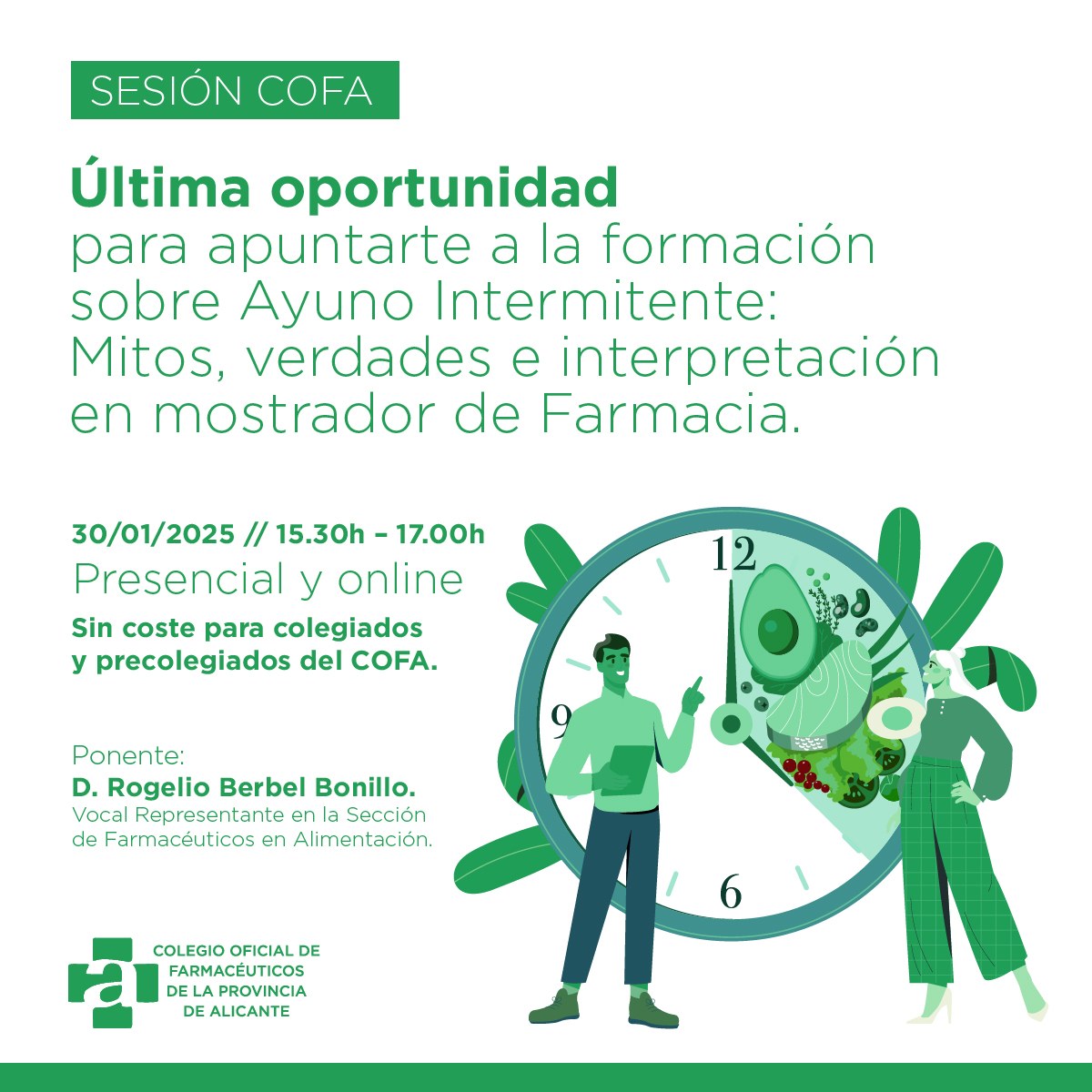 🕑¿Sabías que el ayuno intermitente es uno de los temas de salud más debatidos actualmente?

Como farmacéutico, conocer sus beneficios y desmentir los mitos es clave para ofrecer un consejo fundamentado.  

👉 ¡No te quedes fuera!  Puedes inscribirte aquí: bit.ly/42nBOyh
