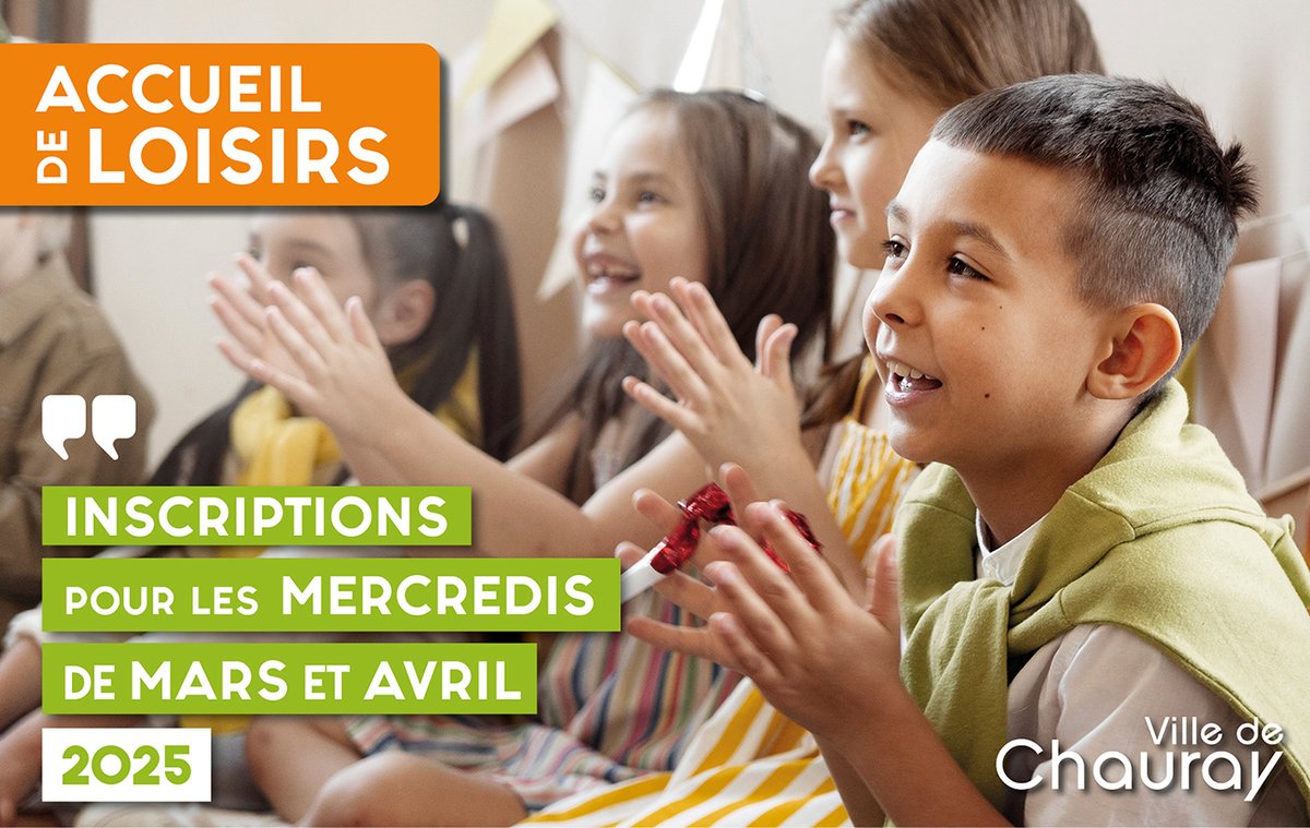 [ ACCUEIL DE LOISIRS - MERCREDI MARS / AVRIL 2025 ] 
 Inscriptions  :     
➡ via le lien suivant : bit.ly/4he4A9f
⚠ Date limite d’inscription : le 2 Mars 2025
