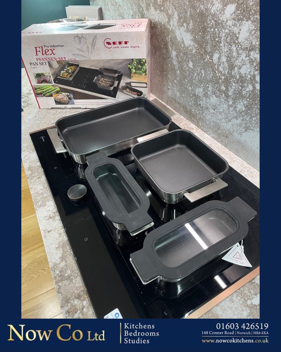 NowCoKitchens's tweet photo. Why stick to round pans on square hobs? 🟦✨  

To complement these innovative hobs, we offer a sleek set of Neff non-stick stainless steel induction pans, designed for style and performance.  

#innovativedesign #cooksmarter #norfolk #norwich #kitchendesign #homeimprovements https://t.co/yJOSAyiMYS