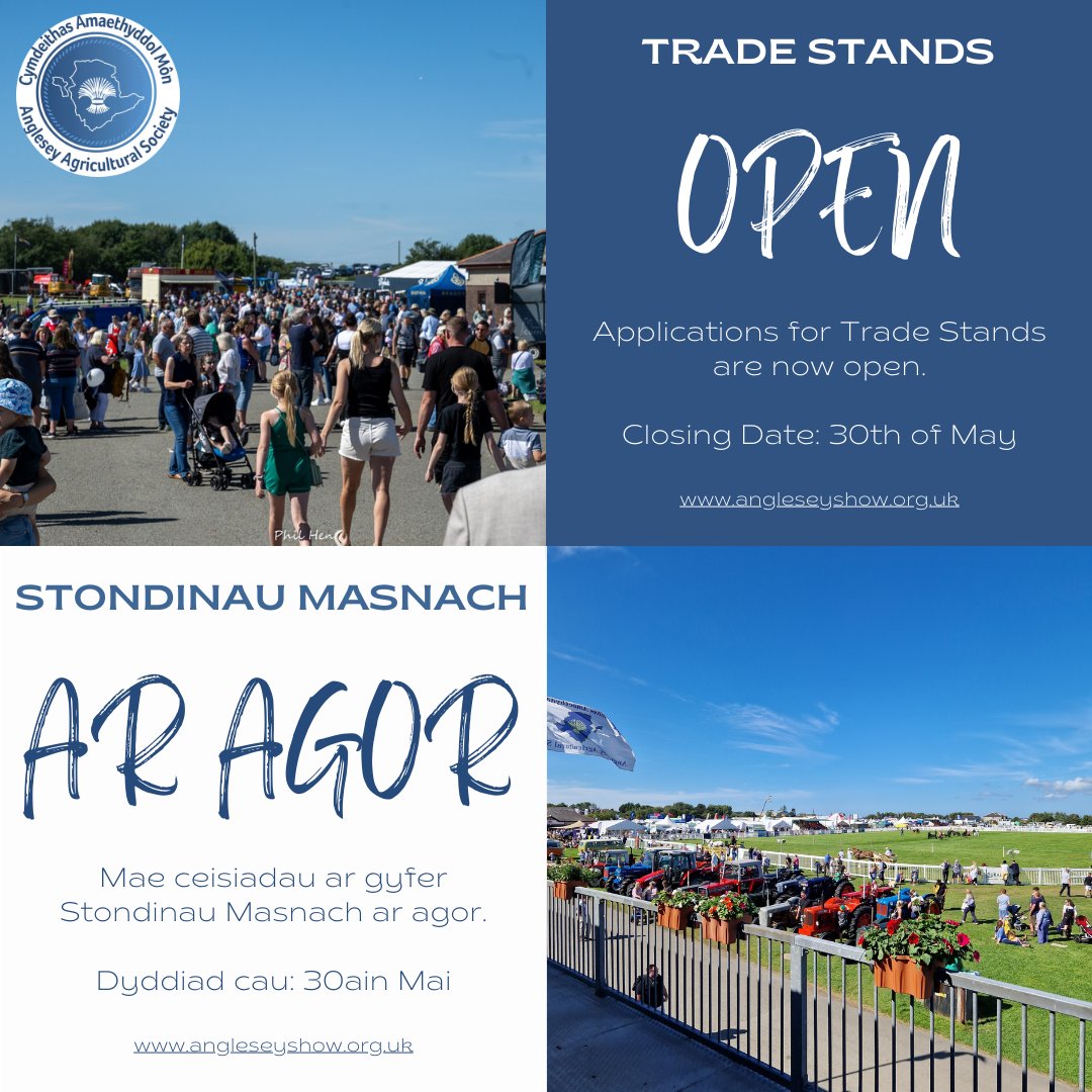 🌾🌞 Trade Stand Applications Now Open! 🌞🌾

✨ Closing Date: 30th May 2025 ✨
📅 A two-day event in August with animals, food, crafts, machinery, and more!
👉 Book your spot: angleseyshow.org.uk/anglesey-show-…

#AngleseyShow2025 #TradeStands #NorthWales #Anglesey #LocalBusiness