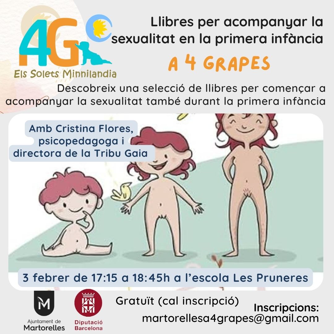 👣 Trobada presencial "A4 grapes" per parlar sobre llibres de sexualitat per a la primera infància

📅 3 de febrer
🕘 17:15 a 18:45 h
📌 Les Pruneres

📝 Inscripció prèvia gratuïta 👉martorellesa4grapes@gmail.com

#Criança #Família