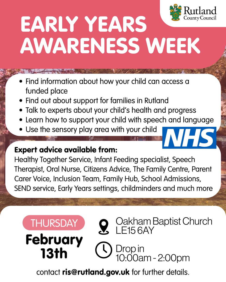 Come and see us this Thursday at Oakham Baptist Church, we'll be there along with other local organisations promoting our service and letting families know what support is available in Rutland.