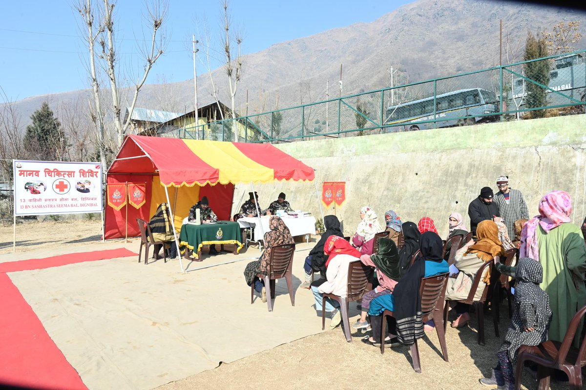On 28.01.2025, 13 Bn SSB, Dignibal (J&amp;K) organized MCA &amp; VCA (OPD)camp at Village.Dignibal, Wherein  107  patients, (including 58 Men, 26 Women, and 23 Children) benifited during the MCA  and  1504 Animals benifited during VCA programme