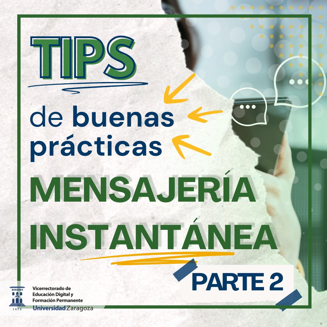 ➡️Tips para un uso responsable de las aplicaciones de mensajería instantánea. (Parte 2)
#unizareduca #unizaresdigital #unizarteforma #ecologiadigital
<a href="/unizar/">Universidad Zaragoza</a>
<a href="/OficinaVerdeUZ/">Oficina Verde UNIZAR</a>