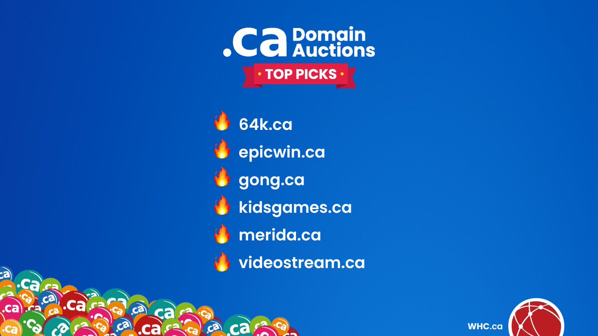 🏆 Top .CA Domains of the Week! (for January 29, 2025)

🔥 64k .ca
🔥 epicwin .ca
🔥 gong .ca
🔥 kidsgames .ca
🔥 merida .ca
🔥 videostream .ca

Full list here ➡️ whc.ca/domain-names/a…

Want more? 🚀 Check out our live auctions and grab the perfect domain before it’s gone!