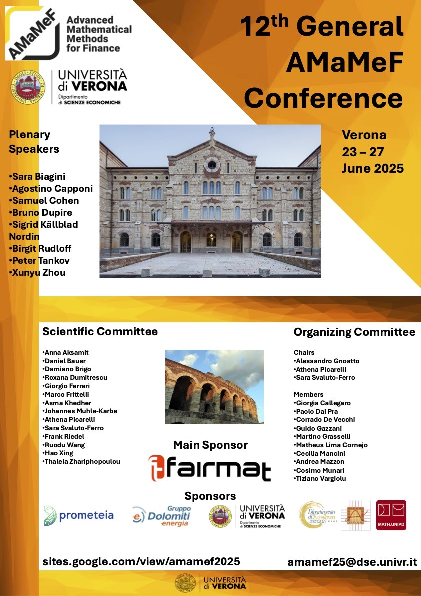 The Department of Economics at the University of Verona will host the 12th General AMaMeF Conference from June 23 to 27, 2025.
Abstract submission is January 31, 2025 👉 sites.google.com/view/amamef202…