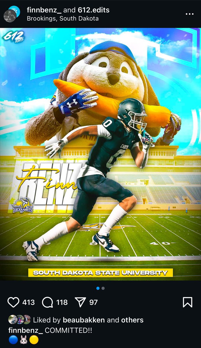 JackIllustrated's tweet photo. According to his IG, @finnbenz_ has committed to the Jackrabbits at safety.  The 6’2 safety is explosive and finished his senior season with 28 tackles, 3 INT and 1 TD. #GoJacks #StayJacked https://t.co/B7MT57qOpq