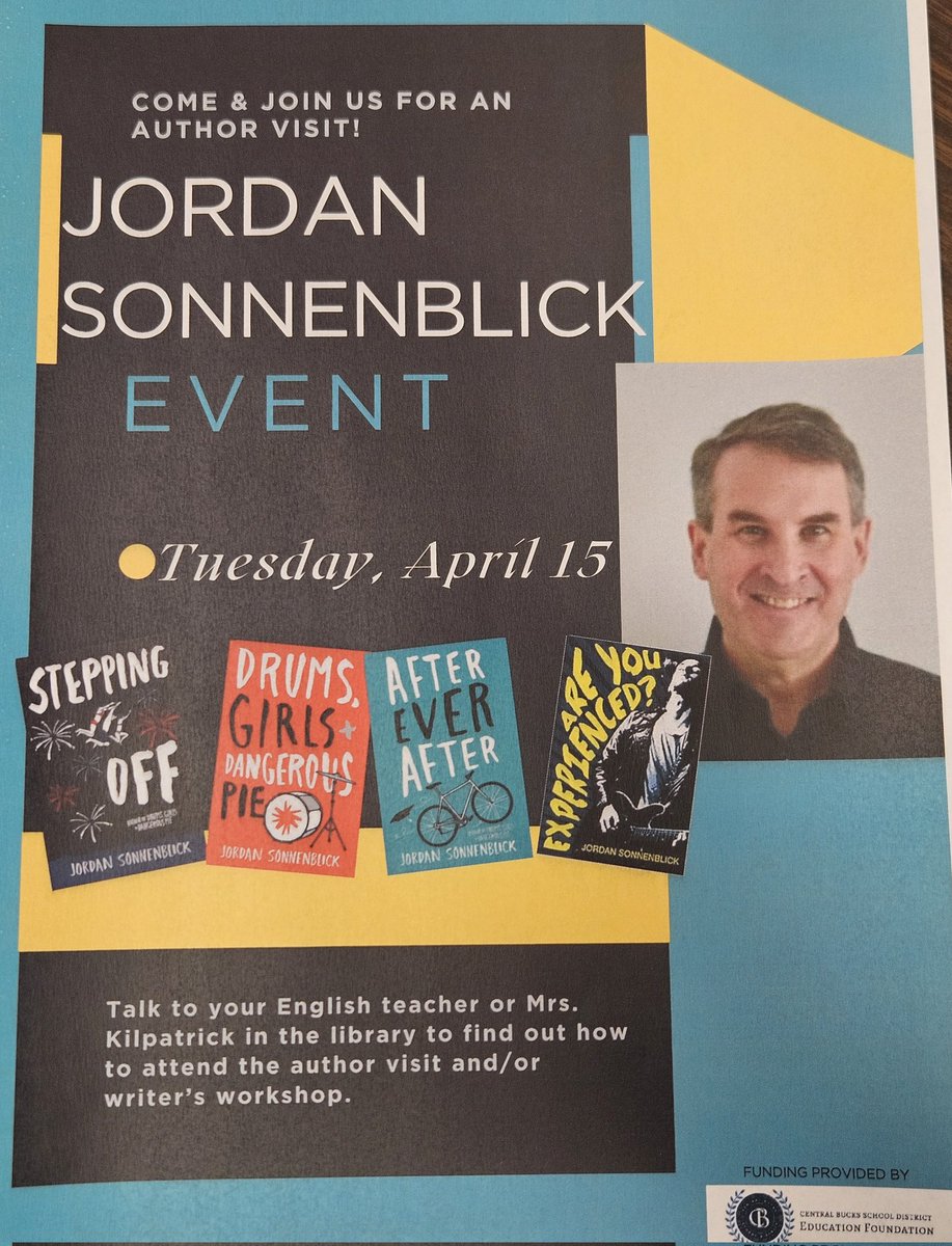 Mrs. Kilpatrick <a href="/UnamiLibrary/">Holly Kilpatrick</a> stopped by today to do a book talk for our upcoming author visit with <a href="/JSonnenblick/">Jordan Sonnenblick</a>. We are so excited for his visit in April! <a href="/CBUnamiMS/">Unami Middle School</a> <a href="/umsfreshmen/">UMSfreshmen_CB</a> <a href="/CBLibraries/">CBLibraries</a>