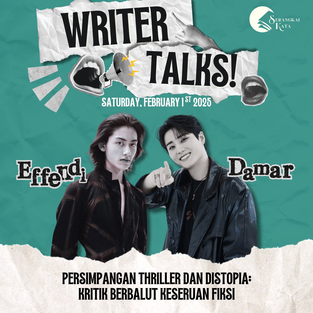tuliskatapro's tweet image. ㅤ
ㅤ𝑾𝑹𝑰𝑻𝑬𝑹 𝑻𝑨𝑳𝑲! 𝐏𝐎𝐃𝐂𝐀𝐒𝐓
ㅤEpisode #2 Bersama Effendi
ㅤSabtu, 1 Februari 2025

ㅤ"Persimpangan Thriller dan Distopia:
ㅤ Kritik Berbalut Keseruan Fiksi"
ㅤ