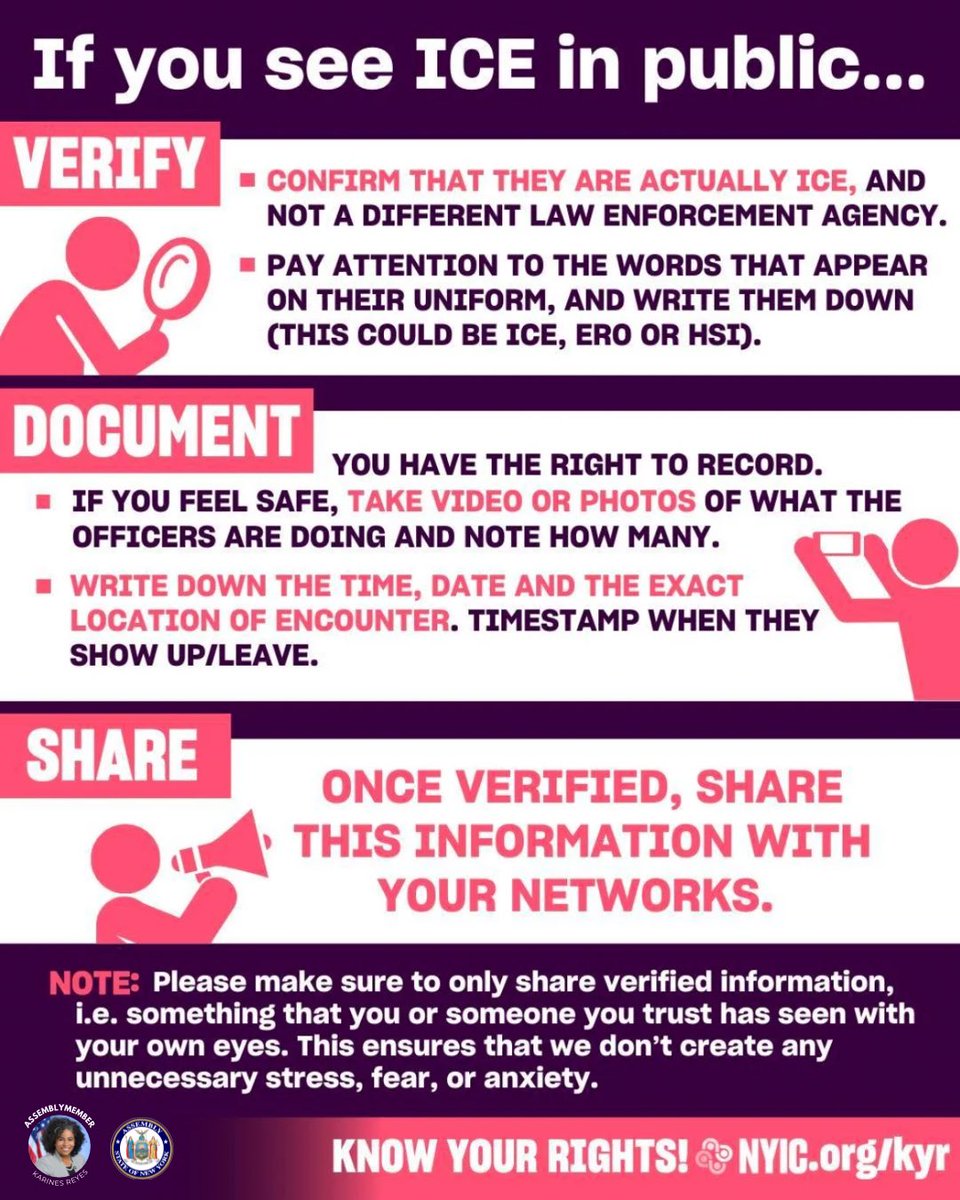 KarinesReyes87's tweet photo. ⚠️ Know Your Rights During ICE Encounters/Conoce Tus Derechos Durante Encuentros con ICE⚠️

1️⃣ VERIFY/VERIFICA 
2️⃣ DOCUMENT/DOCUMENTA
3️⃣ SHARE/COMPARTE

Learn more at: https://t.co/OIHzvqAMw4
Aprende mas: https://t.co/OIHzvqAMw4

Thank you @thenyic for this info for New Yorkers! https://t.co/n9Jh5GWKPw