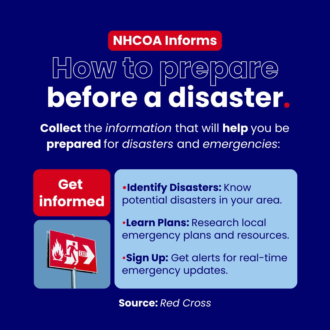 NHCOA's tweet photo. #NHCOAInforms | Be prepared for #emergencies!🚨
Disaster preparedness is essential to ensure your #safety and well-being in an emergency. By understanding your individual needs, planning ahead and building a strong #support network, you can respond more effectively to unexpected situations.
Here are key steps to get started⤵️