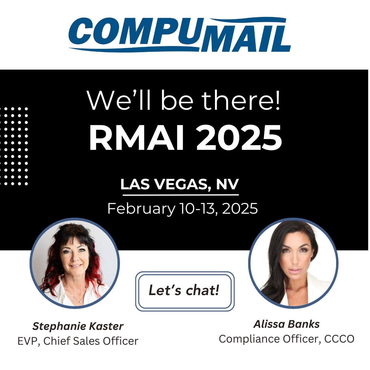 COMPUMAILINC's tweet photo. 📣 #RMAI2025 is just around the corner and we're thrilled to be exhibiting at this amazing annual conference! Make plans now to chat with Stephanie Kaster and Alissa Banks at #Booth405. See everyone soon!

#Tradeshow #CompuMailInc #ARMIndustry https://t.co/tVxun7RSAR