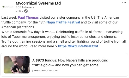 Prof Paul Thomas FRSA (@summertruffle) on Twitter photo As always, an amazing event and great to harvest such quality truffles on our Californian growers orchards
Napa Truffle Festival: napatrufflefestival.com
Press article: pressdemocrat.com/article/napa/n…
MSL: PlantationSystems.com As always, an amazing event and great to harvest such quality truffles on our Californian growers orchards
Napa Truffle Festival: napatrufflefestival.com
Press article: pressdemocrat.com/article/napa/n…
MSL: PlantationSystems.com