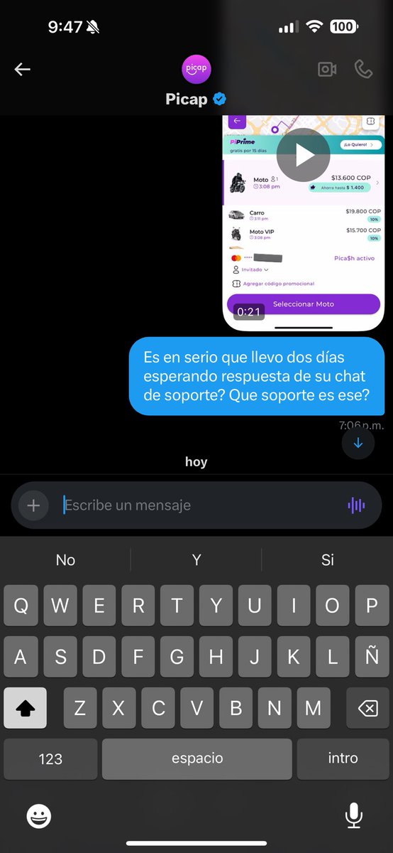 ItsNeury's tweet photo. 5 días con el chat de soporte de @PicapLatam abierto esperando una respuesta y solo envían un mensaje al día diciendo que espere que hay mucha ��afluencia” y por aquí tampoco responden @sicsuper https://t.co/l66yGzAWEa