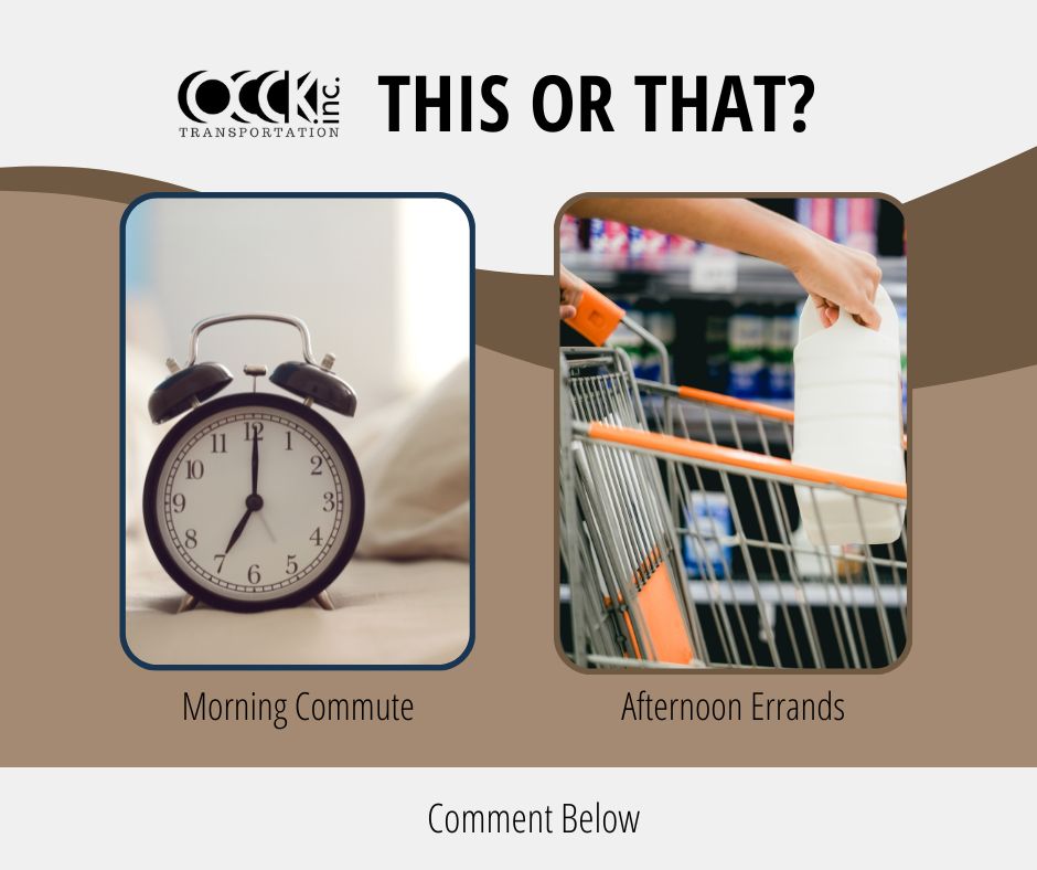 Let’s hear from you! 🚍 

Do you prefer riding with us for your morning commute or afternoon errands? Comment below! 

#WeLoveOurRiders #EngageWithOCCK