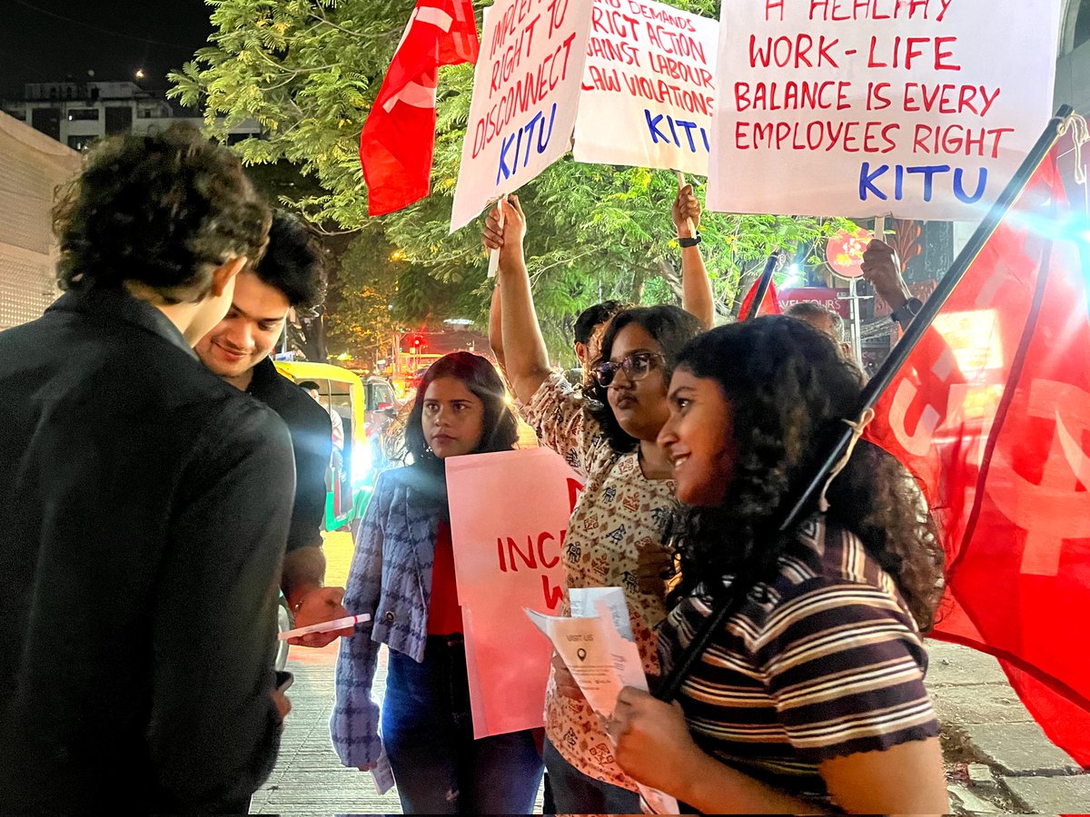 kitu_hq's tweet photo. KITU Campaign at Koramangala, Bangalore with the slogan: "A Healthy #WorkLifeBalance is Every Employee's Right." Karnataka State IT/ITeS Employees Union is organizing a 'Mass Gathering' at Freedom Park, on 9th March 2.30 PM. 

Join KITU
https://t.co/p2eWIrkVNP https://t.co/iBTKv3T2YV