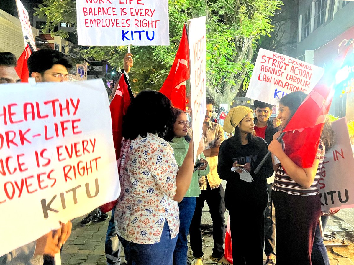 kitu_hq's tweet photo. KITU Campaign at Koramangala, Bangalore with the slogan: "A Healthy #WorkLifeBalance is Every Employee's Right." Karnataka State IT/ITeS Employees Union is organizing a 'Mass Gathering' at Freedom Park, on 9th March 2.30 PM. 

Join KITU
https://t.co/p2eWIrkVNP https://t.co/iBTKv3T2YV