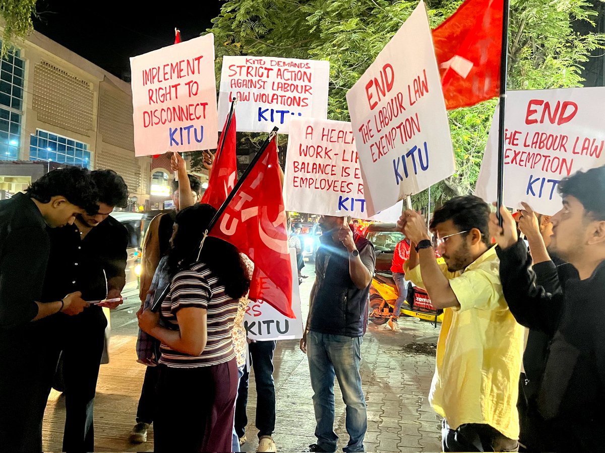 kitu_hq's tweet photo. KITU Campaign at Koramangala, Bangalore with the slogan: "A Healthy #WorkLifeBalance is Every Employee's Right." Karnataka State IT/ITeS Employees Union is organizing a 'Mass Gathering' at Freedom Park, on 9th March 2.30 PM. 

Join KITU
https://t.co/p2eWIrkVNP https://t.co/iBTKv3T2YV