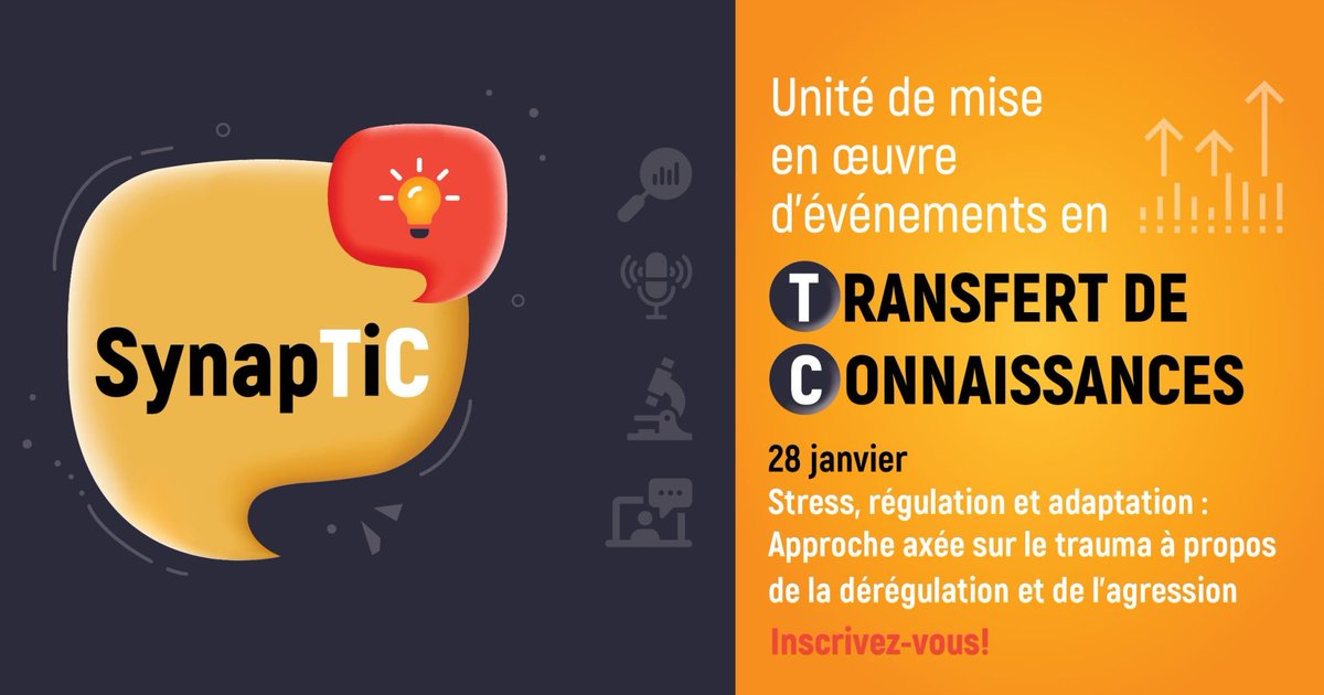 💬 WEBINAIRE SYNAPTIC : Stress, régulation et adaptation | Rejoignez-nous aujourd'hui, 28 janvier, de 12 h à 13 h, pour découvrir des recherches sur la dérégulation et l’agression dans une approche axée sur le trauma. Inscrivez-vous ici ➡️ lnkd.in/eFEENgqg #Webinaire