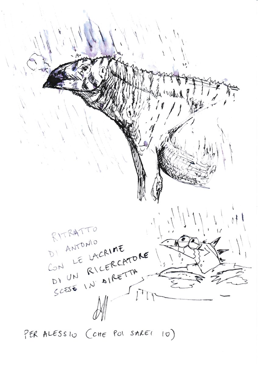 AleSiryus's tweet photo. Super grazie a @CiaffiAlessio ♥️

Gentilissimo a farmi uno sketchetto di Antonio (Tethyshadros insularis), nonostante la pioggia che ha reso particolare la realizzazione 😅

È stato un piacere conoscerlo e parlare di #dinosaurs e #paleo cose.

#paleoart #sciart #science #fossils https://t.co/AQ9Aubt8wB