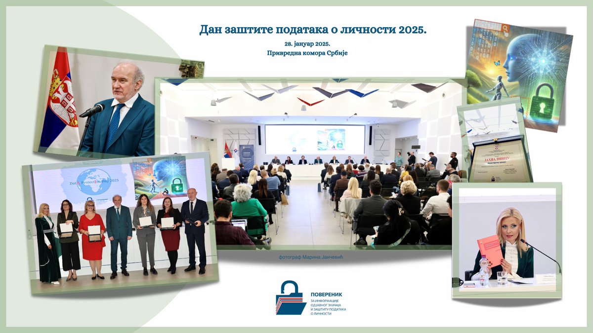 Обележен Дан заштите података о личности 2025.

Више информација о томе и најновију Е-публикацију - Ставови, мишљења и пракса Повереника (ЗЗПЛ 10) можете пронаћи на: bit.ly/ZaštitaPodatak… 👈