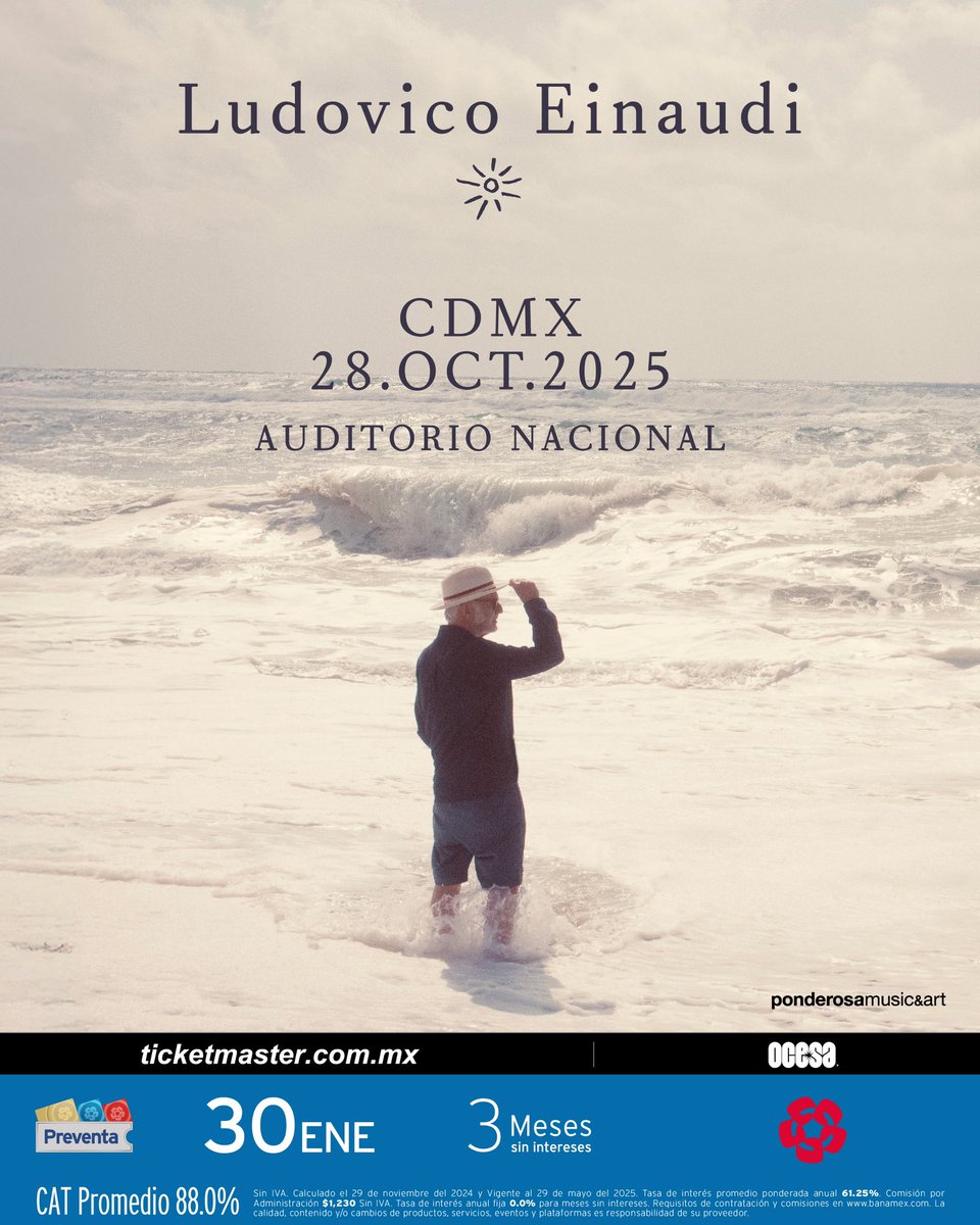 ocesa_total's tweet photo. Ludovico Einaudi llegará al Auditorio Nacional el próximo 28 de octubre🎹✨

#PreventaBanamex: 30 de enero.
Venta general a partir del 31 de enero. https://t.co/G6uKGntRj0
