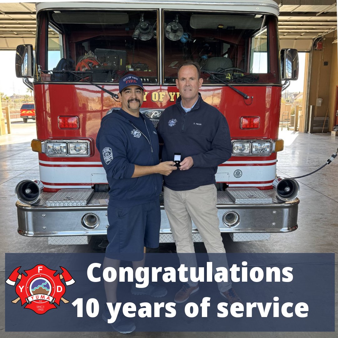 Academy 15-1 has reached its 10 year anniversary. Congratulations Leo Gonzales on this important milestone. Leo is an Engineer assigned to Yuma Engine 1 on A shift. Leo is a paramedic and a technical rescue technician.  Thanks you for all you do.