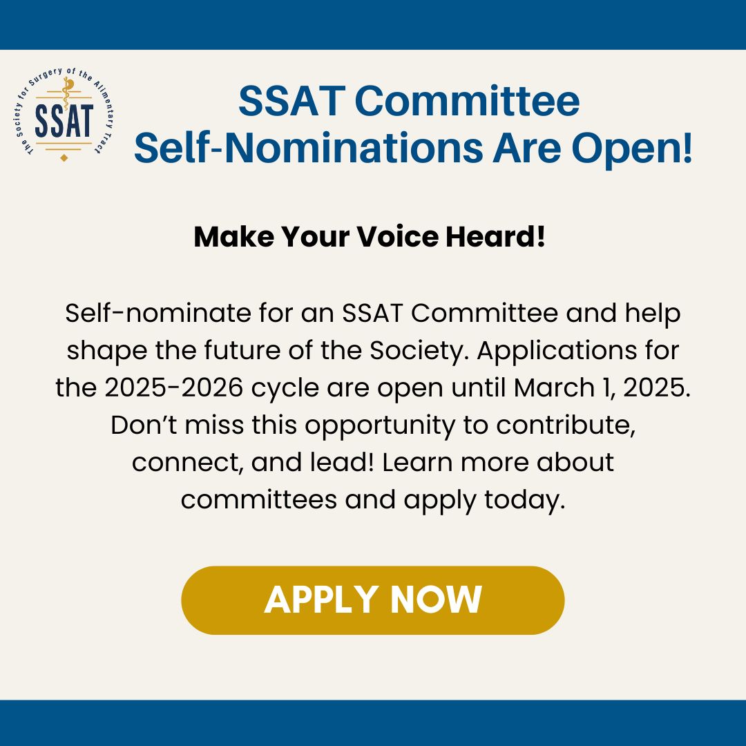 SSATNews's tweet image. Step Into Leadership: SSAT Committee Self-Nominations Are Open! Be a driving force in the SSAT community! Applications for the 2025-2026 Committee Cycle are open until March 1, 2025.

Apply Now - ow.ly/3Lhp50UMNpF

#SSATCommittees #MedicalLeadership #ShapeTheFuture