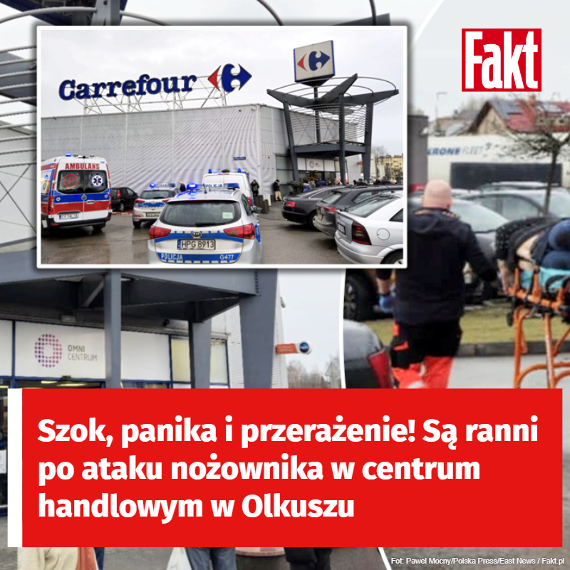 Fakt_pl's tweet photo. "— Był jeden wielki pisk, krzyk. Ludzie w panice barykadowali się w sklepach, opuszczali rolety i kryli się w środku" 😱 ▶️ https://t.co/5Qptk0hcJs
#Olkusz #ataknożownika #centrumhandlowe #dramat #przemoc #ranni https://t.co/fpYB5NjNmI
