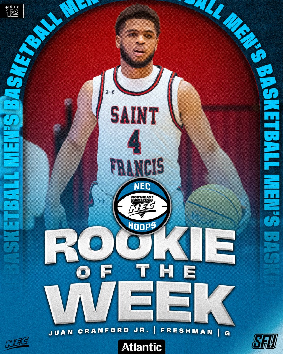 Northeast Conference (@necsports) on Twitter photo ๐๐
The #NECMBB/<a href="/tomorrowsoffice/">Tomorrows Office</a> Rookie of the Week is ๐๐ฎ๐๐ง ๐๐ซ๐๐ง๐๐จ๐ซ๐, ๐๐ซ. from <a href="/SFUathletics/">Saint Francis Red Flash</a>โผ๏ธ
ยป 2nd ROW honor this season
ยป Averaged 12.5 ppg, 5.0 rpg and shot 50.0% from field & 3P range
ยป Tallied 11p, 4r & 3a in SFU's win over LIU
ยป Ranks second among NEC ๐๐
The #NECMBB/<a href="/tomorrowsoffice/">Tomorrows Office</a> Rookie of the Week is ๐๐ฎ๐๐ง ๐๐ซ๐๐ง๐๐จ๐ซ๐, ๐๐ซ. from <a href="/SFUathletics/">Saint Francis Red Flash</a>โผ๏ธ
ยป 2nd ROW honor this season
ยป Averaged 12.5 ppg, 5.0 rpg and shot 50.0% from field & 3P range
ยป Tallied 11p, 4r & 3a in SFU's win over LIU
ยป Ranks second among NEC