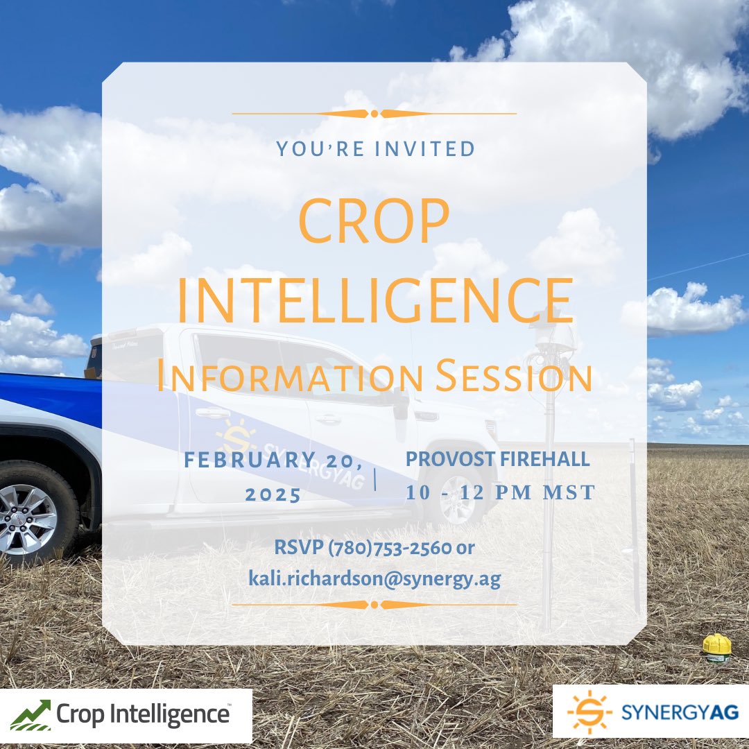 RESCHEDULED: We’re hosting a Customer Information Session to learn more about Crop Intelligence and how can play a part on your farm. To RSVP, call a SynergyAG Provost rep or the office!