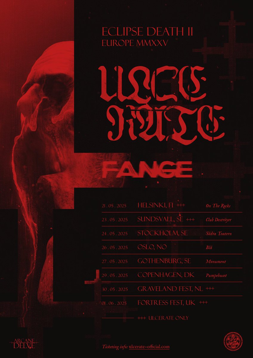 🔥ULCERATE take “Eclipse Death” tour to Scandinavia this May🔥

🇳🇿 New Zealand death metallers to visit 6 cities in Finland 🇫🇮 , Sweden 🇸🇪 , Norway 🇳🇴 and Denmark 🇩🇰

💥 ULCERATE to also perform at Graveland Fest &amp; Fortress Festival

Press release: mailchi.mp/3-nation.com/u…