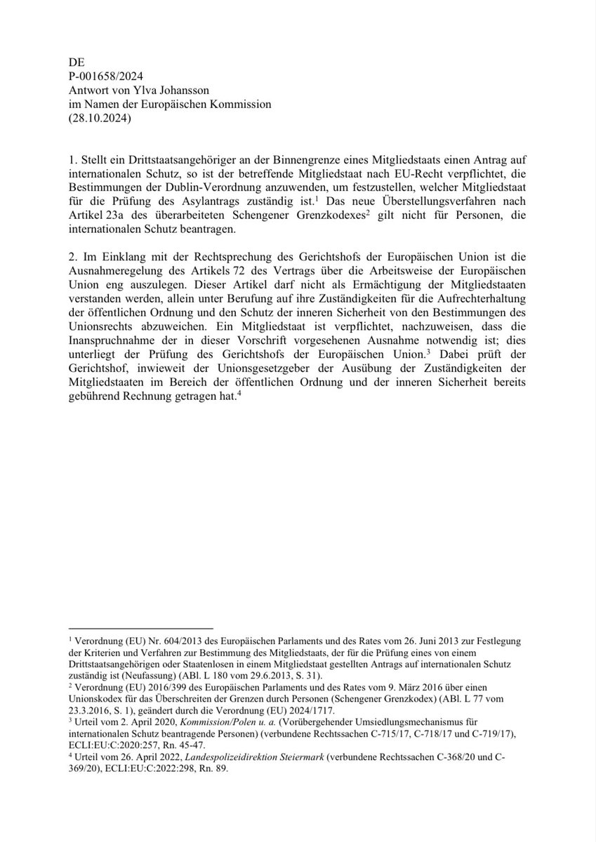 Die Vorschläge von Merz und der CDU sind für EU-Mitglieder rechtlich nicht zulässig. 

Das hat mir die EU-Kommission unter Leitung der CDU-Kommissionspräsidentin auf eine schriftliche Frage mitgeteilt.

Mit diesem Vorstoß greifen CDU/CSU die EU frontal an. Sie verabschieden sich