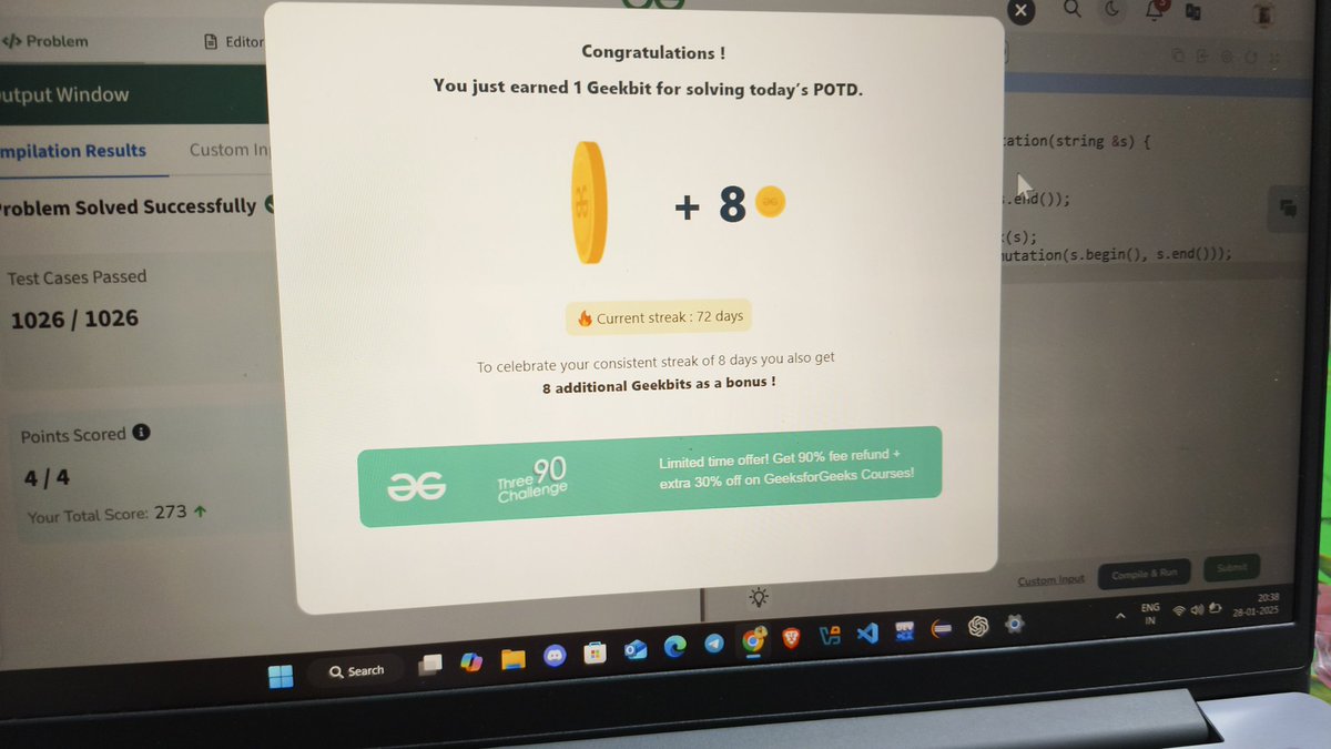 Anushka_Rajak20's tweet image. #GfG160: 160 days of problem-solving! 🚀

✅ Day 72:  Permutations of a String done.

#geekstreakchallenge
#geekstreak2024 #gfg160
#womenintech

@geeksforgeeks