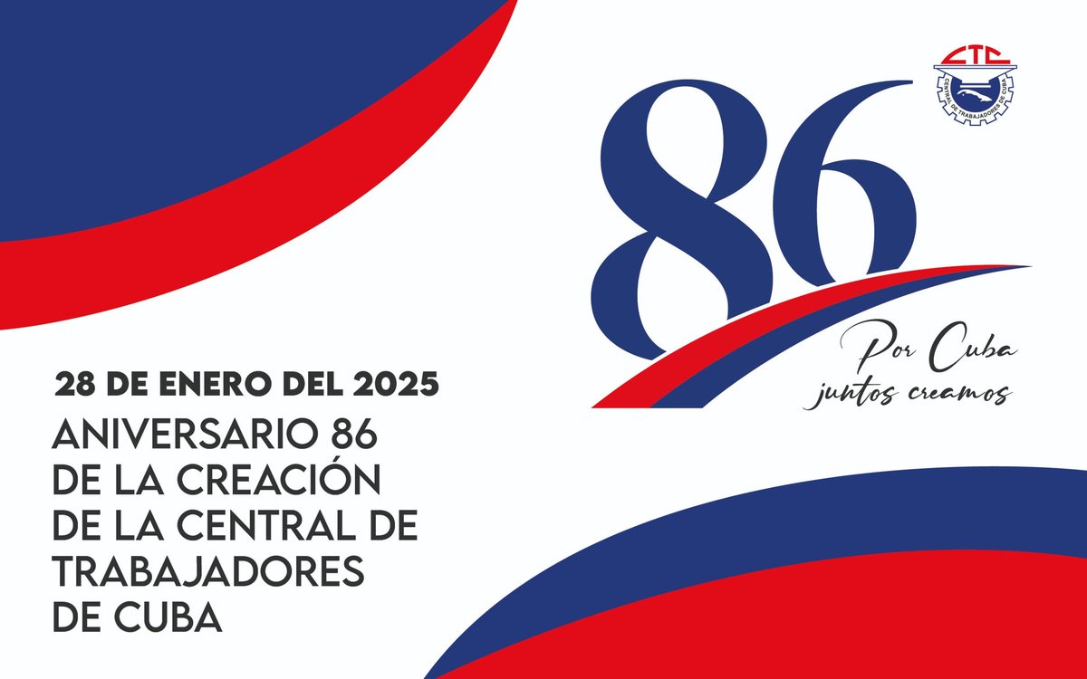 SNTC_Cuba's tweet photo. Muchas felicidades a todos los dirigentes sindicales trabajadores y  afiliados   @SNTC_Cuba a nuestra unitaria y clasista @CubaCentral  los sindicatos nacionales y los comités Provinciales #CTC en el 86 Aniv. de su Fundación
#PorCubaJuntosCreamos https://t.co/RuLTsksKam
