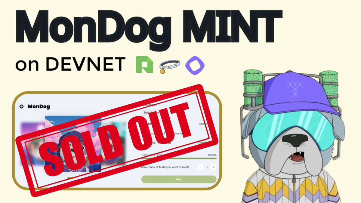 MonDog (@mon4dog) on Twitter photo 🚀 Mondog Collection Sold Out! 🚀
Thank you for the overwhelming support over 1,000 unique wallets minted Mondog on <a href="/poply_xyz/">Poply ✨ | Monad NFT Marketplace</a>’s Launchpad (Devnet)!
The only way we can repay this love is by building even stronger. 💪🐾
Stay tuned for what’s next! 🌕 🚀 Mondog Collection Sold Out! 🚀
Thank you for the overwhelming support over 1,000 unique wallets minted Mondog on <a href="/poply_xyz/">Poply ✨ | Monad NFT Marketplace</a>’s Launchpad (Devnet)!
The only way we can repay this love is by building even stronger. 💪🐾
Stay tuned for what’s next! 🌕