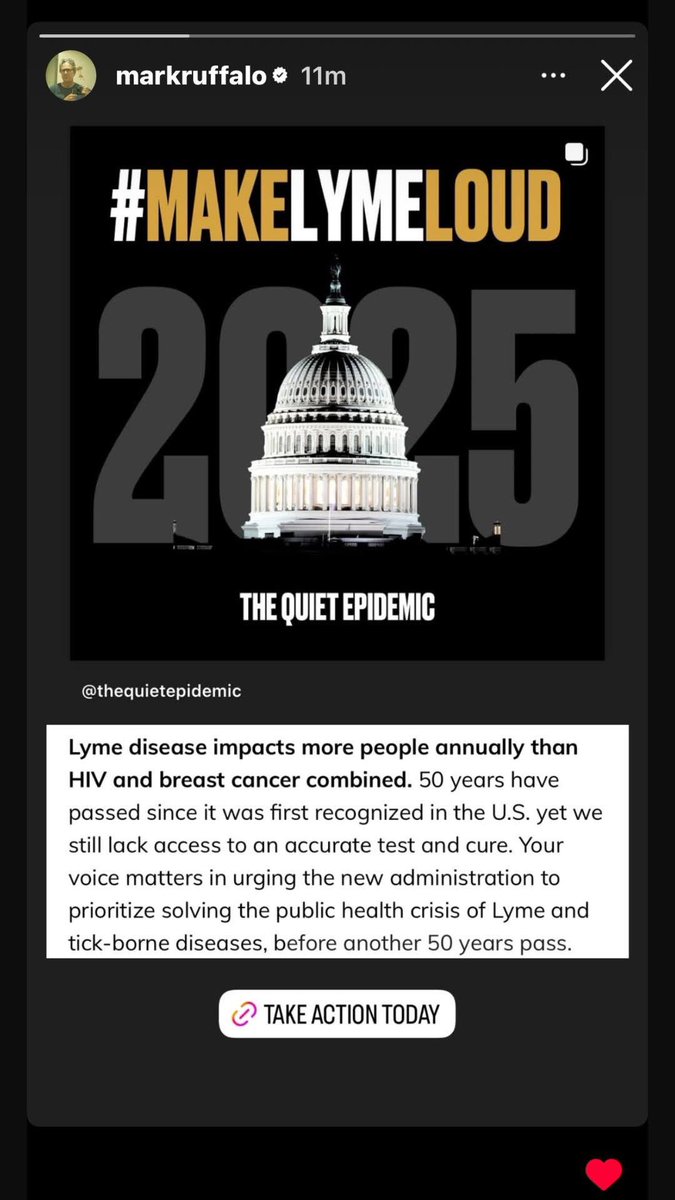 Lymenews's tweet photo. Actor @MarkRuffalo (aka "The Hulk") shared the #MakeLymeLoud campaign on his Instagram story yesterday. 
Follow his lead and send your letter today: https://t.co/ryXZKN0R8N https://t.co/foTNwc4CMY