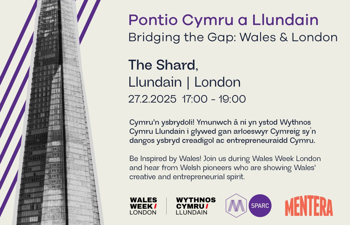 Join us at the Shard during the celebrations and hear from Welsh pioneers who are showing Wales' creative and entrepreneurial spirit!

📅 27 / 02 / 2025📍 The Shard 🕟 5PM - 7PM

eventbrite.co.uk/e/pontio-cymru…