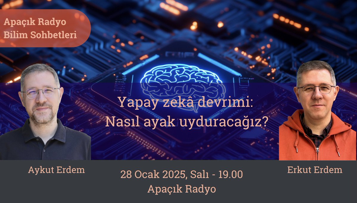 #AçıkDergi Bilim Sohbetleri'nde BAGEP ödülü sahibi 
<a href="/aykuterdemml/">Aykut Erdem</a> ve <a href="/erkuterdem/">Erkut Erdem</a>'le yapay zeka üzerine konuşuyoruz.

Bu akşam, radyonuzda!