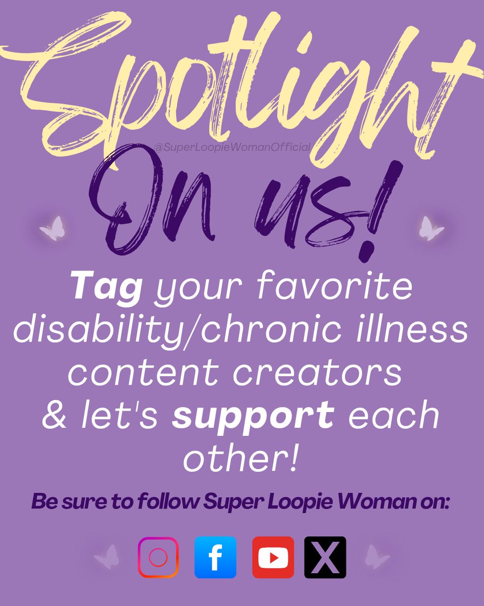 TheSuperLoopie's tweet photo. Spotlight on us! 🏷️Tag your favorite disability/chronic illness content creators in the comments below 👇🏻 &amp; let's support each other👍🏻! 

#disability #disabled #chronicillness #chronicpain #lupus #fibromyalgia #endometriosis #autoimmunedisease #chronicallyill #spoonie https://t.co/uQFCyPa7z0