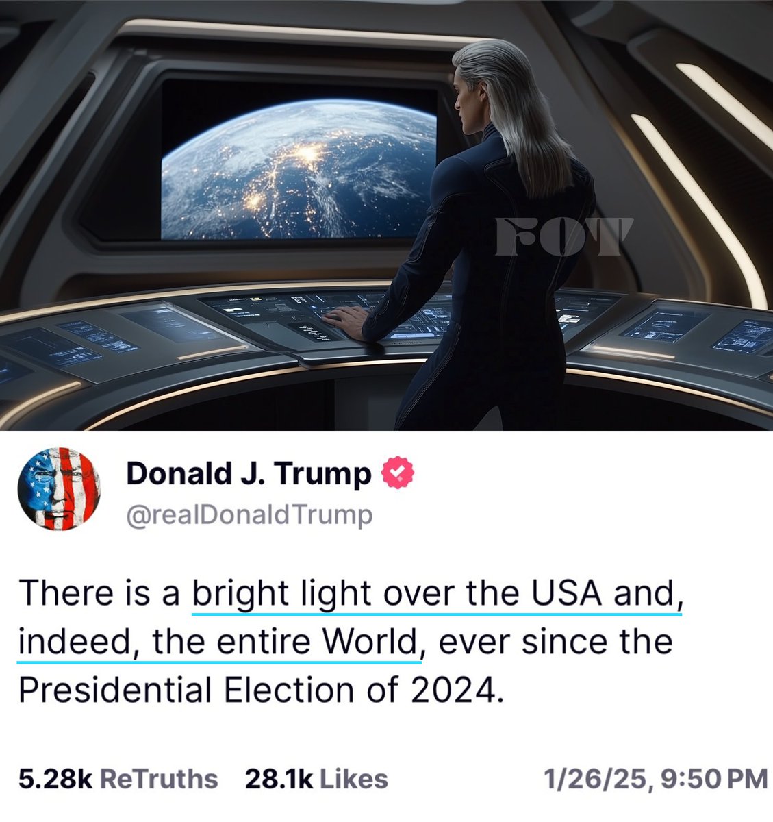 'There is a bright light over the entire world since the election'

What else happened at the time of the election?

- Mystery drone sightings began
- Starseeds received downloads

The Golden Age has begun, as Galactic Federation crafts are seen more, and the Shift gets closer.