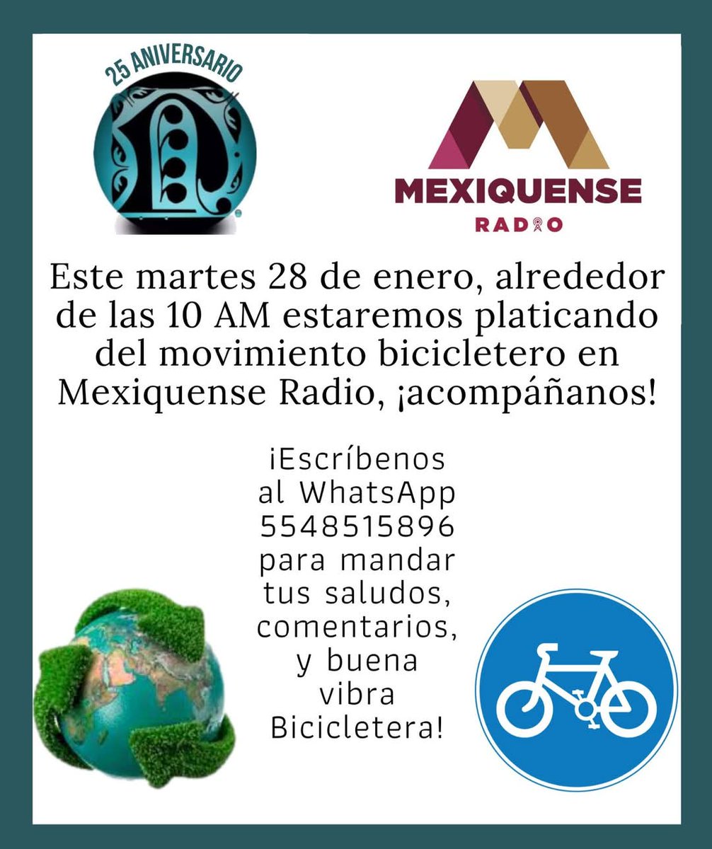 Hoy 🔵 Día Mundial contra las Emisiones de CO² 🔵 estaremos en <a href="/MexiquenseR/">Radio Mexiquense</a> hablando del movimiento 🚴🏻 bicicletero, clic acá 📻
emisoras.com.mx/mexiquense-zum…
📱 Puedes enviar tus saludos al siguiente ❤️‍🩹 WhatsApp 👇🏼
5548515896
#viral #radio #bici #bicicleta #amigos #Edomex #futuro