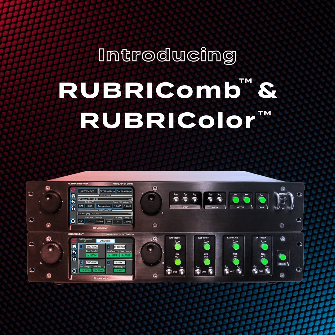 Introducing our new RUBRIComb™ and RUBRIColor™ - a rugged, low-SWaP optical frequency comb and wavelength extensions covering 490 to 2000 nm with unprecedented reliability to enable in-the-field solutions. 🌟 

Read the Press Release Here &gt;&gt; link.vescent.com/Vescent-Brings…

#Quantum