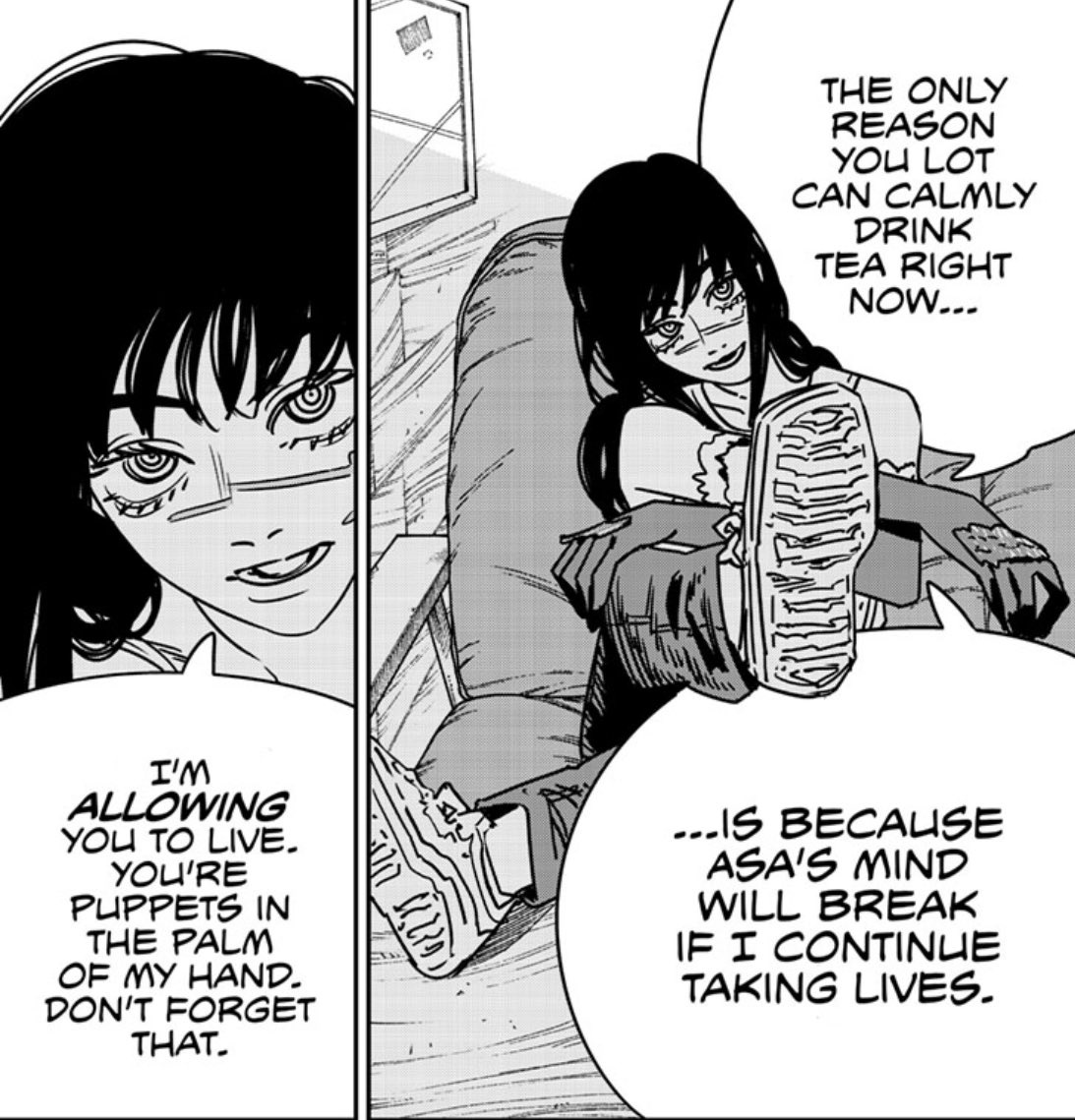 D_Kumii's tweet photo. I like how Yoru rests her leg on the speech bubble. Her arrogance knows no bounds https://t.co/EJvrJCiy0x