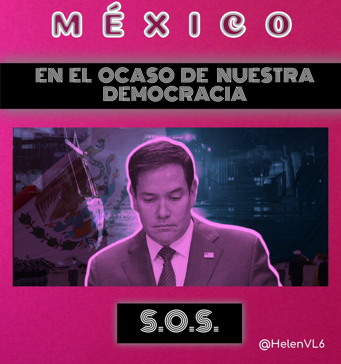 HelenVL6's tweet photo. Estimado Marco Antonio Rubio @marcorubio 
"En el Ocaso de Nuestra Democracia"
Conociendo la importancia que para Usted tiene la democracia en Latinoamérica, le compartimos nuestra más profunda consternación por el desmantelamiento del Poder Judicial y de las instituciones en México. El partido morena con una ilegal sobrerrepresentación en el congreso y la llegada forzada de la presidenta Claudia Sheinbaum, posiblemente solventada por el Crimen Organizado, y la terrible obstinación de la mandataria por hacer prevalecer las ideas izquierdistas de López Obrador, hundirá a nuestro país en el abismo aberrante de las dictaduras, lo que traerá afectaciones graves a todo nuestro continente
Cualquier medida para ayudar a nuestro país a recuperar la democracia, será abrazada por millones de mexicanos
#MorenaDestruyendoAMexico 
@realDonaldTrump @StateDept @TheJusticeDept @RepMariaSalazar @GOP  @GOPEspanol @TheDemocrats @RepCarlos @DEAHQ @SCJN @CJF_Mx @DEAHQ @WHAAsstSecty @Mzavalagc @FCN_mx @MexLibre_ @MrLotario @Hisoymario @danielpriva @CPaularena @Elleny1921 @ArmandoCruzGa11 @Clausolunam @JusticieroLetal @Armando82198079 @JuanSan49402504 @marco_descalzo @maubuitron @diaz_manuel @BlancoGeneral @IreriGM @GRIN_RR @JusticieroLetal @MayraABR1 @hromol73 @frijolsa @SEDENAmx @OHarfuch @lafoca17 @BayardiSuarez @Dyann170422 @Fireangel_76 @AspasiaDeMilet @marioquiron @ShelzyMx @gabrielmonero @DoliaEstevez @EGaona14 @AngelicaVirgen3
