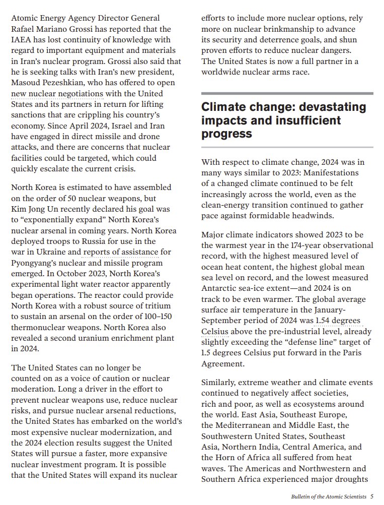 As I do every year, I encourage people not just to look at the time on the Doomsday Clock (89 Seconds to Midnight!) but also to read the Bulletin's Statement.

Wonderful &amp; concise overview of the catastrophic risks we face.

I've put literally all of it in this &amp; the next tweet!
