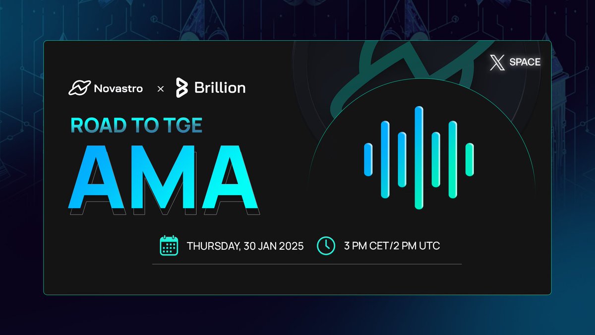 AMA alert!

Join us for another exclusive AMA session with our partner <a href="/BrillionFi/">Brillion</a> 

We’ll talk about Brillion’s all-in-one financial app, RWA tokenization and our partnership redefining tokenized asset space.

🗓️Tune in on 30 Jan 2025, 2:00 PM UTC
x.com/i/spaces/1eaJb…