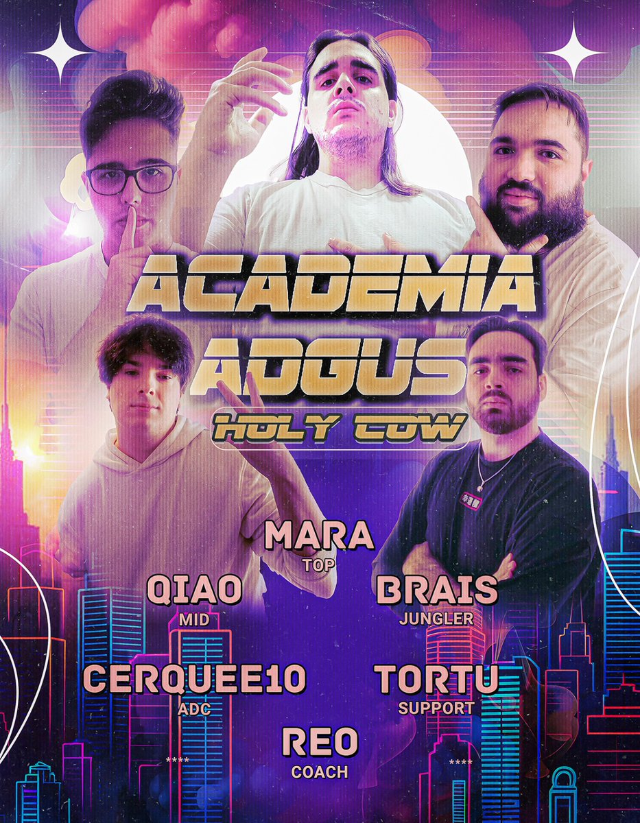 Academia Adgus (@academiaadgus) on Twitter photo ¡PERO HAY MÁS! 🔥
Presentamos nuestro segundo roster HOLY COW para el #CircuitoTormenta:
Top: <a href="/ByMaracuya/">Angel Gabaldon</a>
Jungler: <a href="/Brais_lago98/">PokeBraiis</a>
Mid: <a href="/qiao_lol/">Josefo</a>
ADC: <a href="/cerquee10/">Cerquee10</a>
Support: <a href="/oliver_pg19/">Tortu</a>
Coach: <a href="/Il_Reo_lI/">Reo</a>
Doble apuesta, doble emoción. Este 2025 seremos imparables. 💪🏼⚡️ ¡PERO HAY MÁS! 🔥
Presentamos nuestro segundo roster HOLY COW para el #CircuitoTormenta:
Top: <a href="/ByMaracuya/">Angel Gabaldon</a>
Jungler: <a href="/Brais_lago98/">PokeBraiis</a>
Mid: <a href="/qiao_lol/">Josefo</a>
ADC: <a href="/cerquee10/">Cerquee10</a>
Support: <a href="/oliver_pg19/">Tortu</a>
Coach: <a href="/Il_Reo_lI/">Reo</a>
Doble apuesta, doble emoción. Este 2025 seremos imparables. 💪🏼⚡️