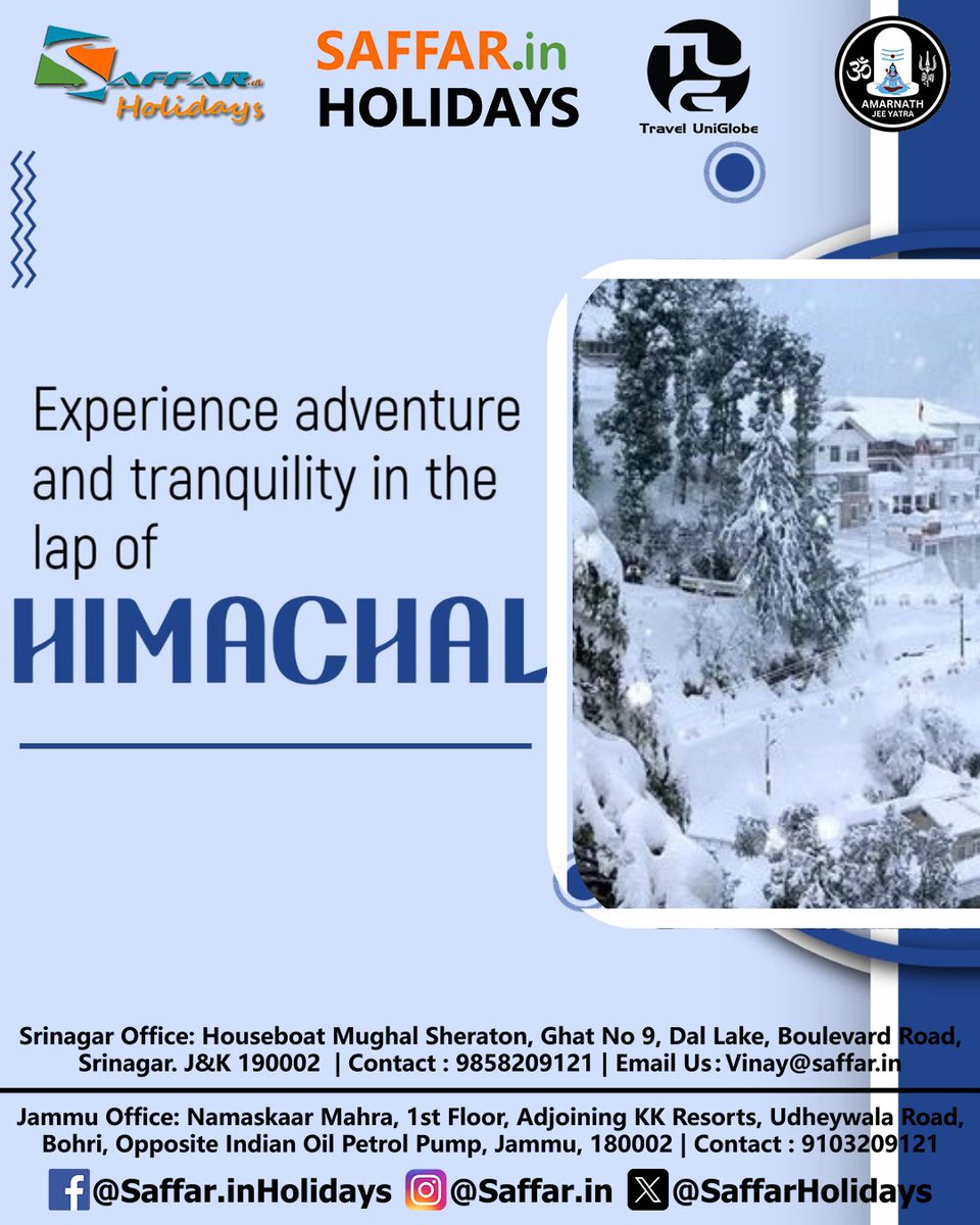 SaffarHolidays's tweet photo. Book Your Package Today !
9858209121 | 9103209121
Srinagar Address: Houseboat Mughal Sheraton, Ghat No. 9, Dal Lake, Boulevard Road, Srinagar. 190002
#kashmir #srinagar #leh #ladakh #gurez #travel #holiday #vacation #wanderlust #adventure #Saffar #SaffarHolidays https://t.co/Zg97FN86KZ