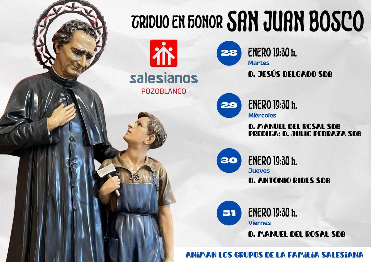 TRIDUO EN HONOR A SAN JUAN BOSCO 

#salesianos #mariaauxiliadora #adma